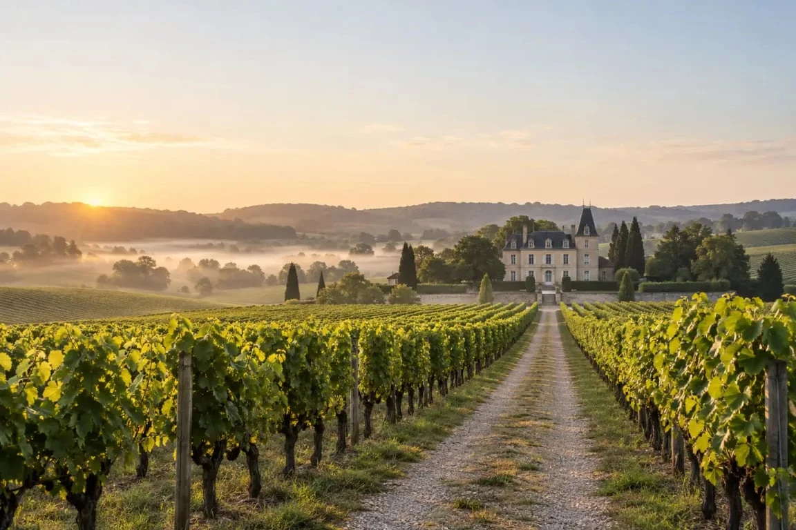 Route des vins de Bordeaux entre vignes et château viticole