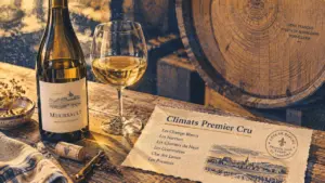 Meursault vin Premier Cru, table riso, carte Climats