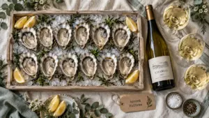 Vin blanc huitre et huîtres fraîches