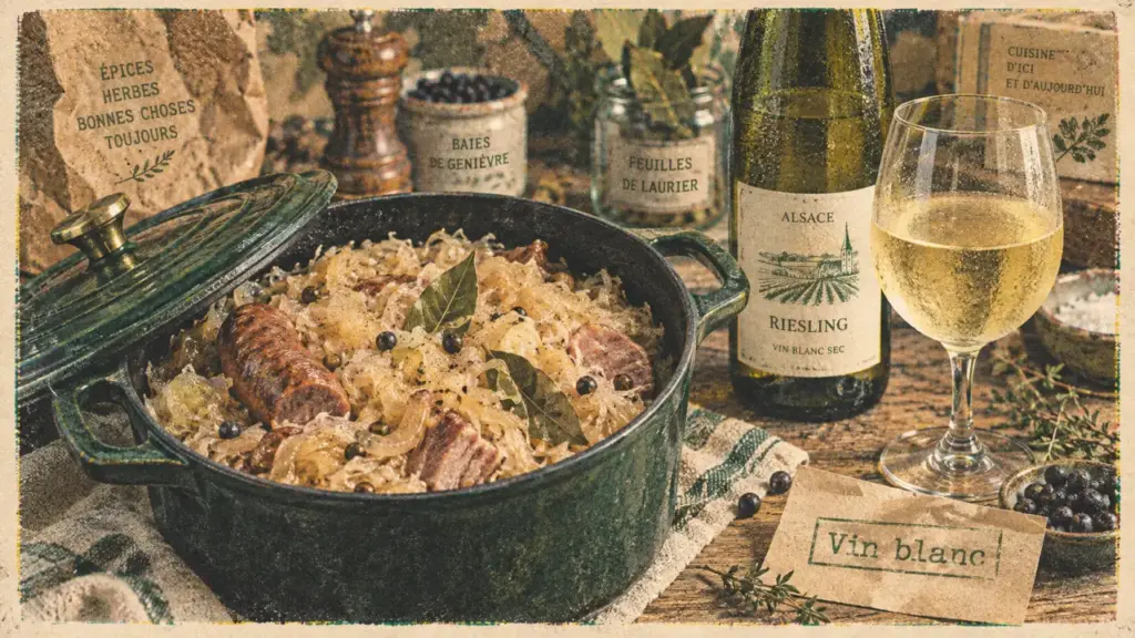 Vin blanc pour choucroute, riesling sec avec choucroute mijotée