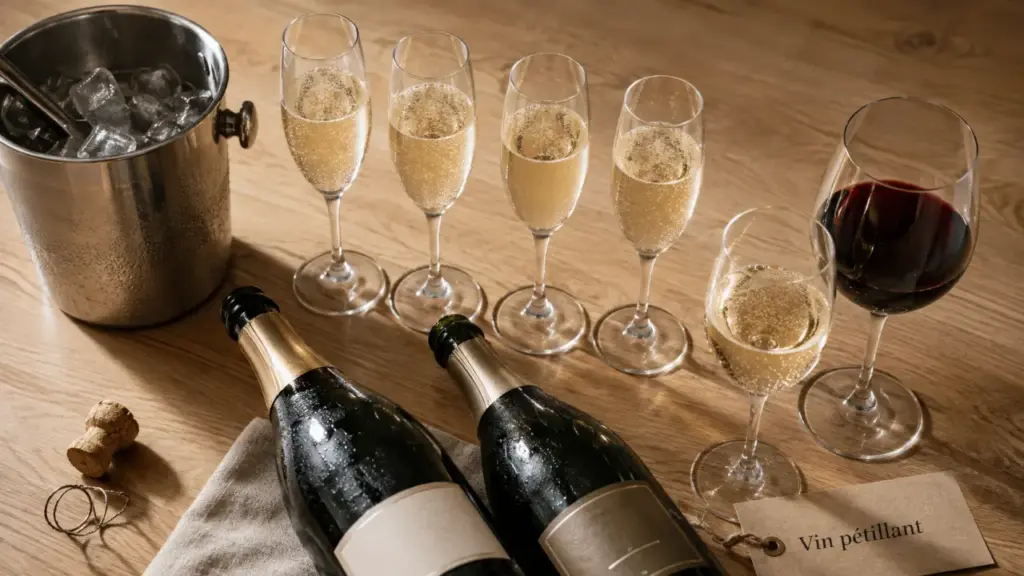 Vin pétillant : bulles fines en flûtes, comparaison vin mousseux