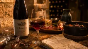 Vin rouge chinon Cabernet Franc, service 15-16°C