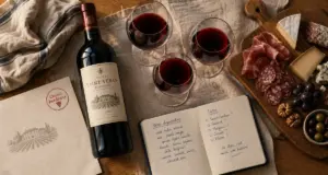 Bouteille bordeaux sur table avec verres et fromage, budget et format