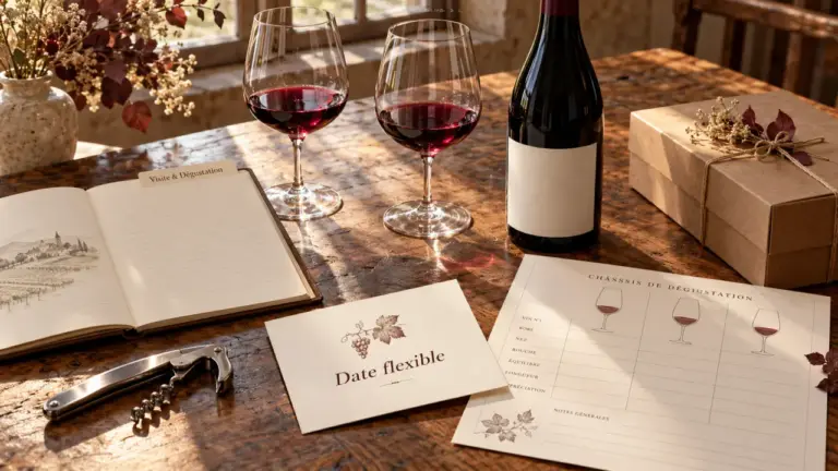 Cadeau oenologie bourgogne : dégustation à deux en Bourgogne, carnet, tire-bouchon et vin