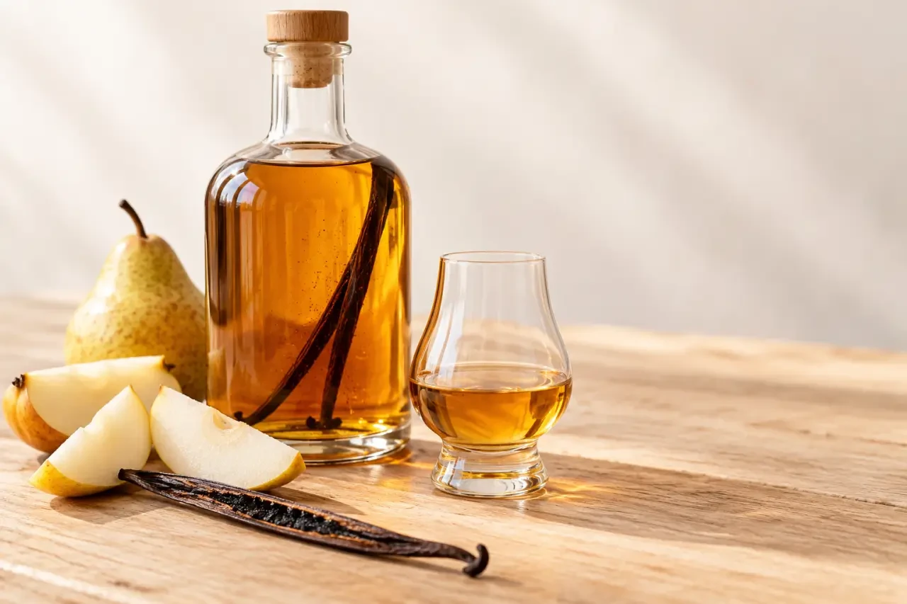 Rhum poire-vanille maison avec poires Williams et gousse de vanille