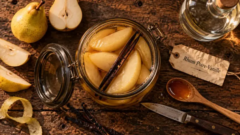 Rhum poire vanille : bocal de poires Williams en macération
