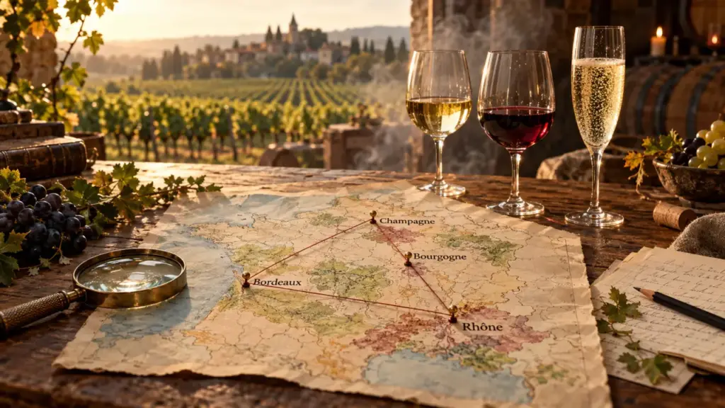 Vignoble de France : carte viticole Champagne, Bourgogne, Bordeaux, Rhône