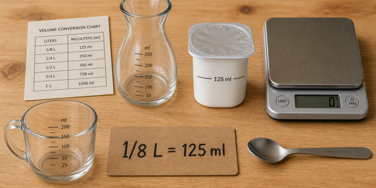 1 8 de litre en ml : 125 ml, mesure