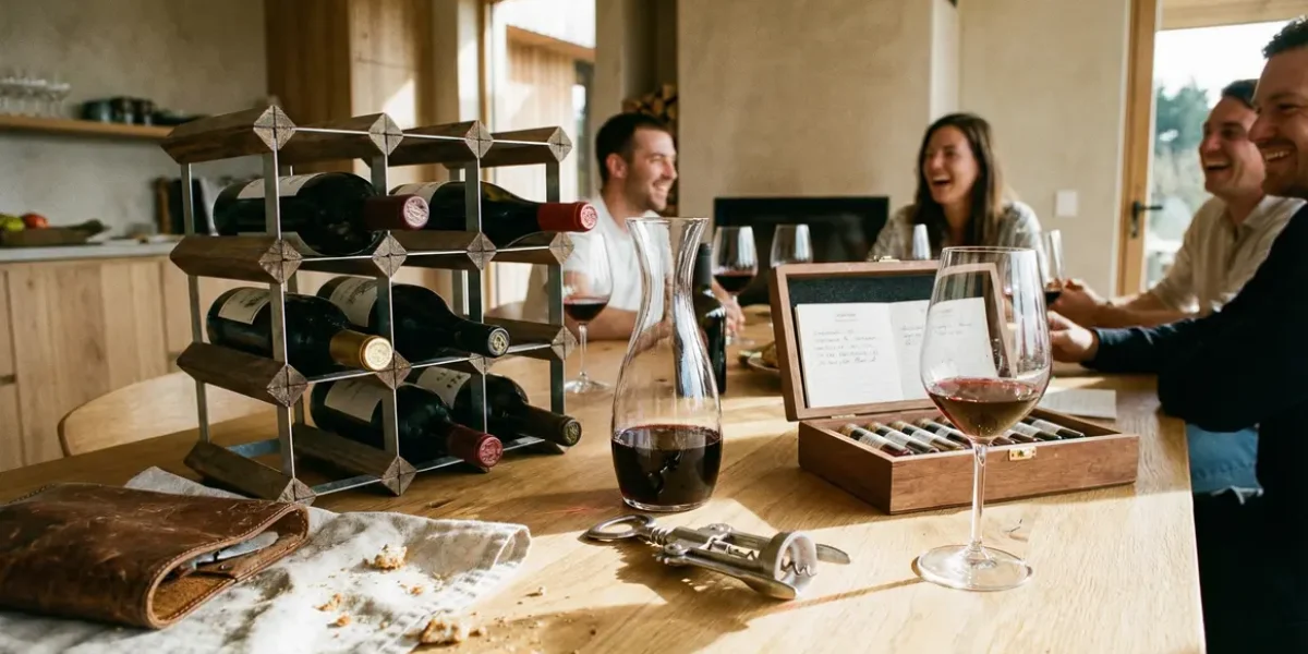 Scène conviviale accessoires vin sur table