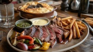 Accompagnement cote de boeuf : frites maison et sauces béarnaise et chimichurri