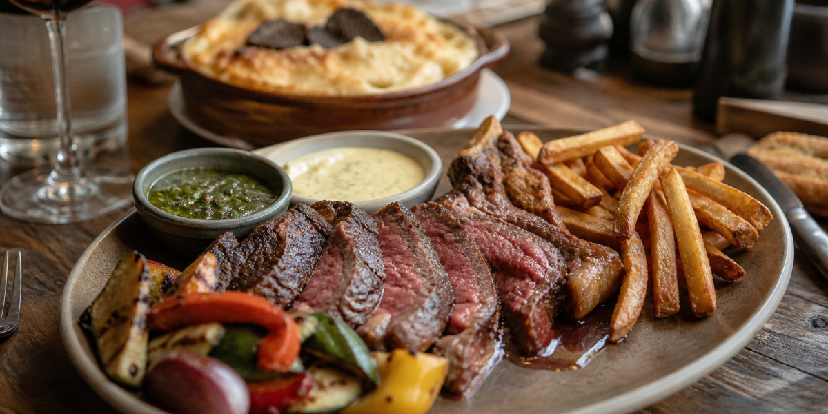 Accompagnement cote de boeuf : frites maison et sauces béarnaise et chimichurri
