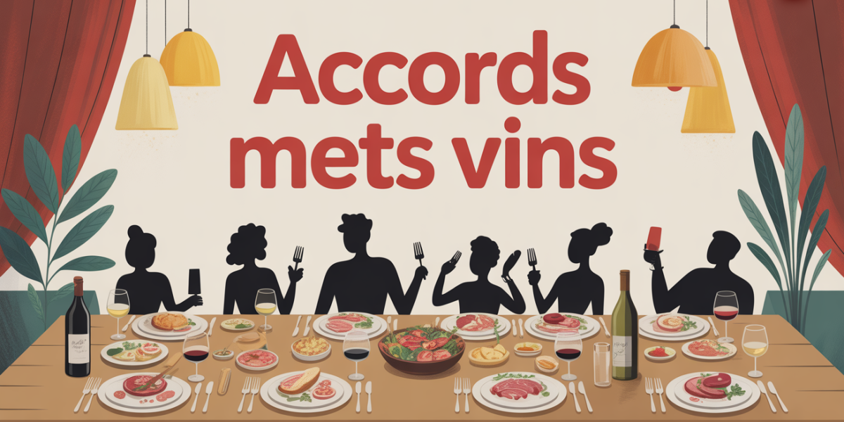 Accords mets vins sur une grande table de dîner conviviale