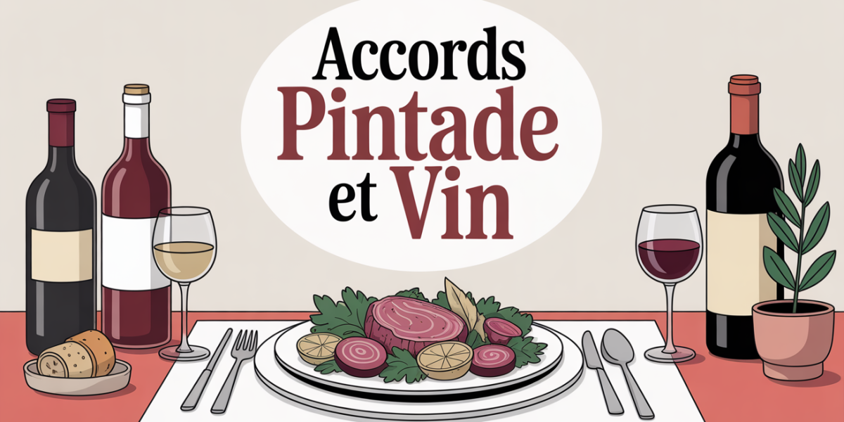 Table avec pintade et vins, accords mets vins