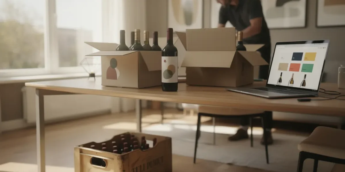 achat de vin en ligne ordinateur cartons et bouteilles
