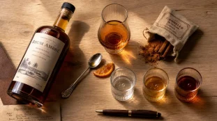 Alcool rhum : échantillons de rhum blanc, ambré et vieux