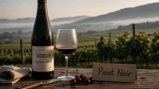 Alsatian pinot noir d’Alsace : verre et bouteille, terroirs vosgiens