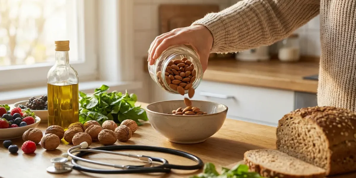 main versant amandes dans bol santé intestinale cardiaque