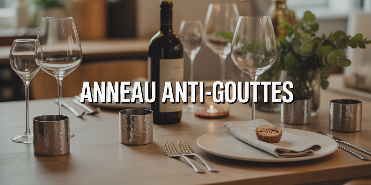 Gros plan anneaux anti-gouttes sur bouteille de vin scene table elegante