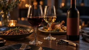 aoc crozes hermitage : verres de syrah du Rhône nord et cuisine