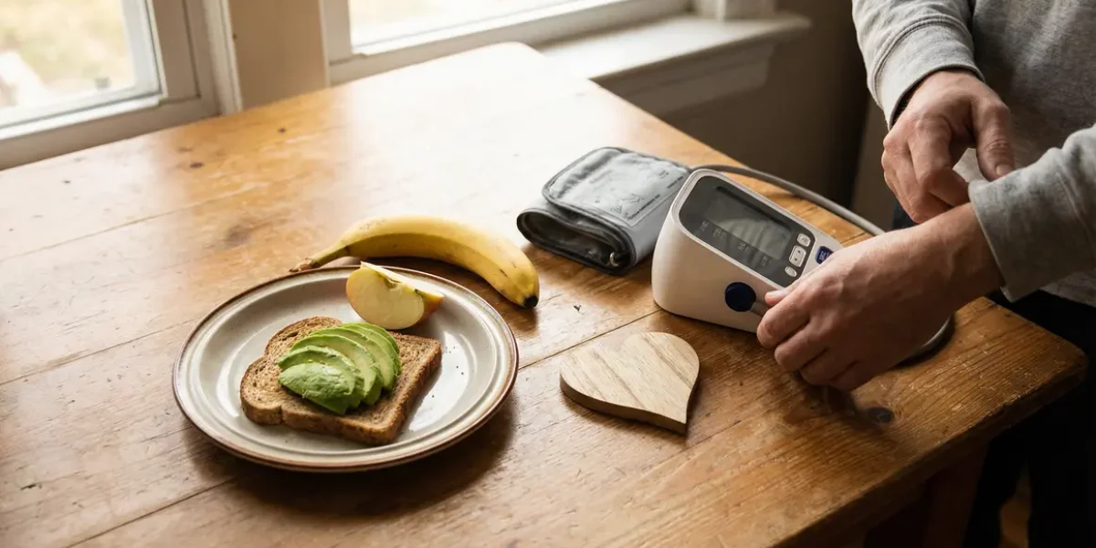 Toast avocat, pomme, banane, cœur, cholestérol