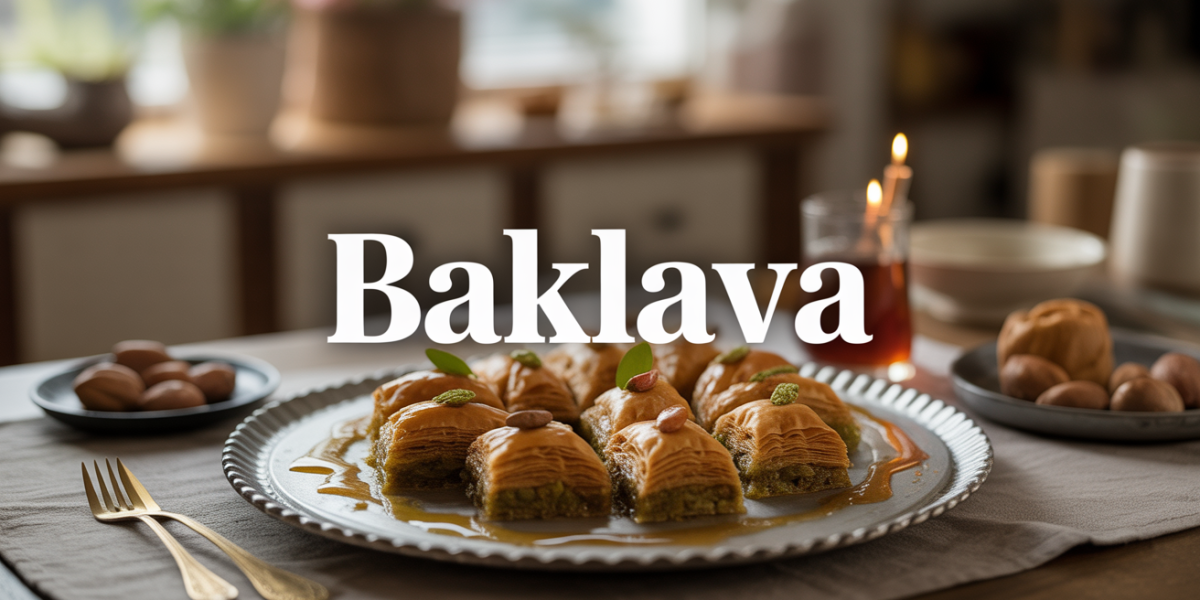 Photo de baklava dessert oriental festif sur plateau