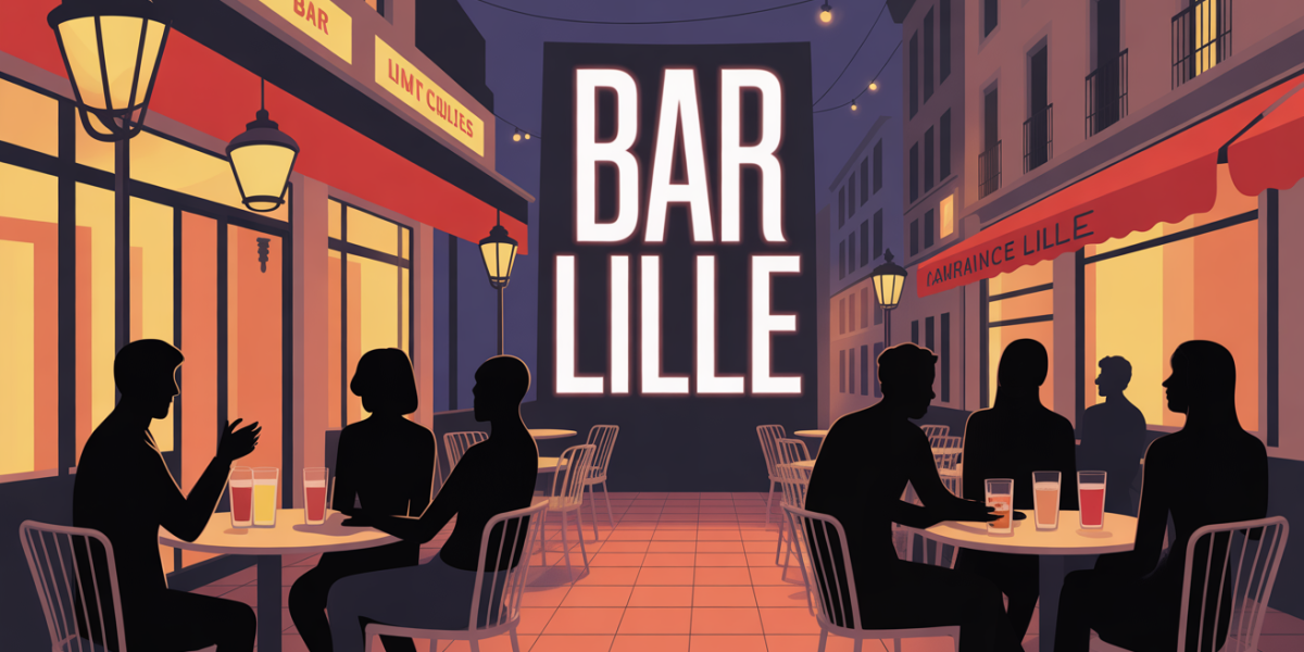 Terrasse de bar à Lille animée, ambiance chaleureuse soir