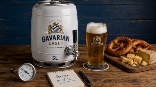 Biere fut 5l et service 4-6°C à domicile, verre et mousse fine