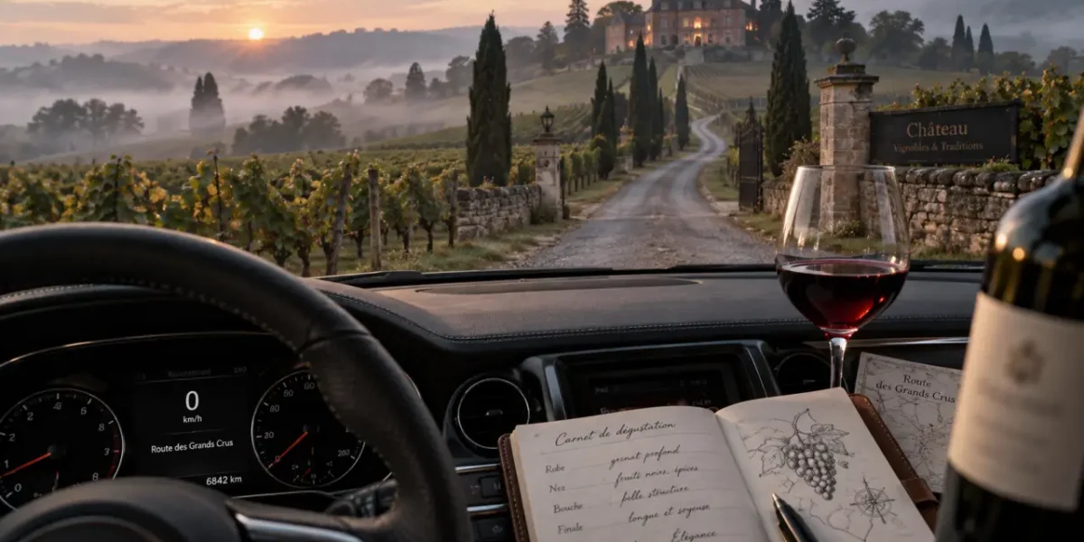 Bordeaux route des vins : route viticole vers le château