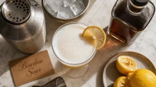 Bourbon sour au citron frais avec mousse blanche