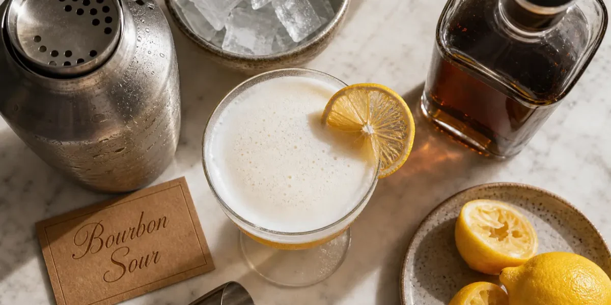 Bourbon sour au citron frais avec mousse blanche