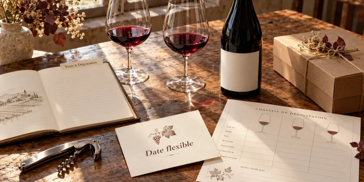 Cadeau oenologie bourgogne : dégustation à deux en Bourgogne, carnet, tire-bouchon et vin
