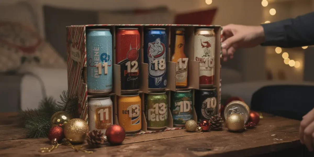 calendrier de l’avent bière coffret festif sur table ambiance Noël