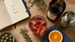 Campari alcool, degré et goût pour Spritz : verre, glaçons et orange