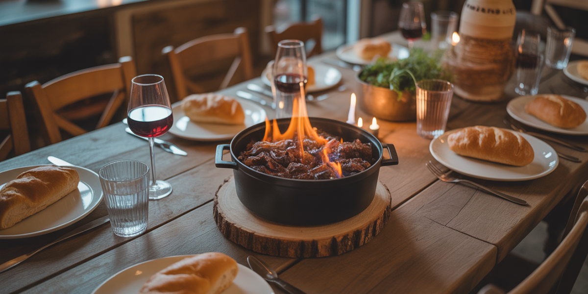 Repas chaleureux carbonade flamande vin convivial