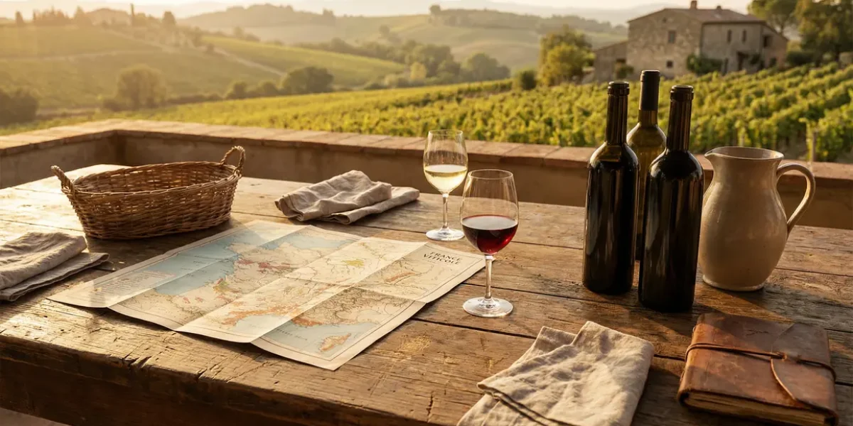 carte des vins de france sur table avec vins et verres
