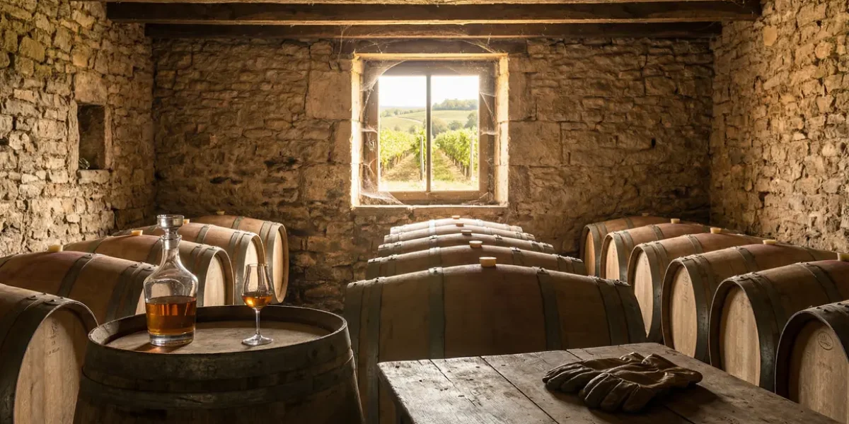 chai armagnac fûts carafe verre tulipe vigne