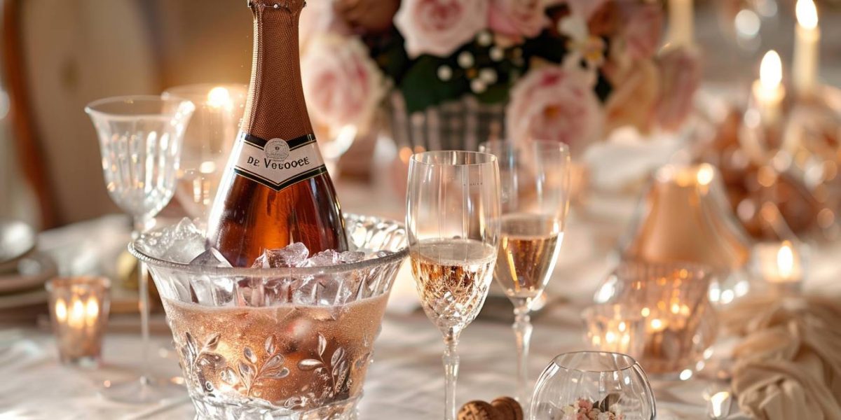 Champagne De Venoge : bouteille élégante de Champagne De Venoge sur fond festif