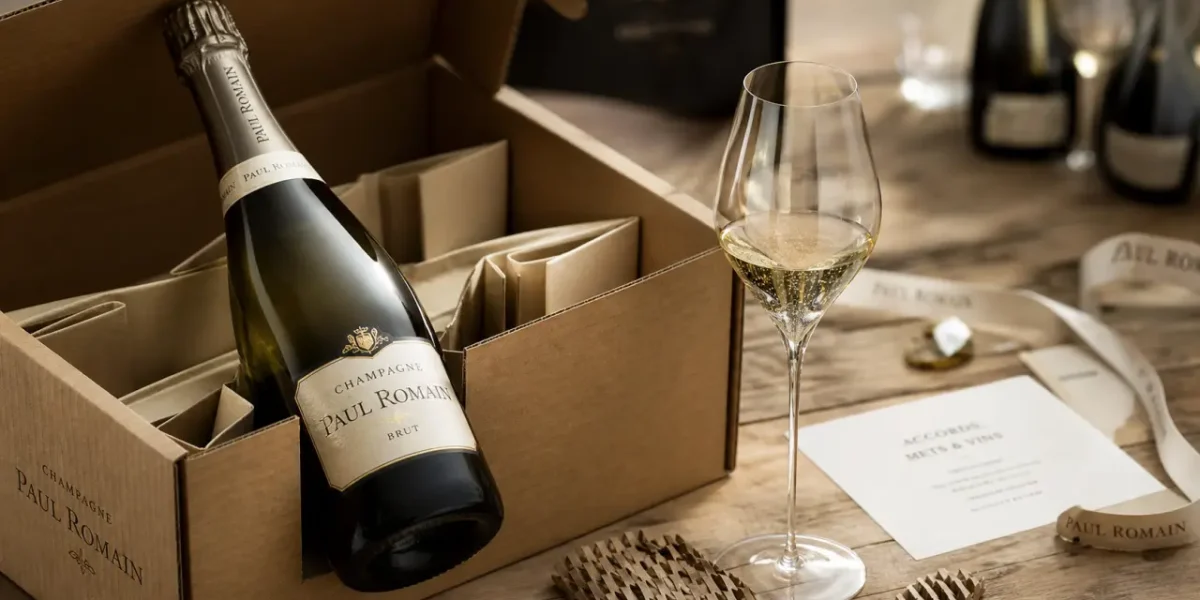 Champagne Paul Romain en bouteille, verre et accords mets-vins