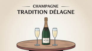 champagne tradition de delagne bouteille verres table fete