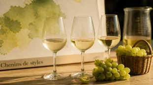 Chenin blanc : trois verres, grappe et vendanges, styles de vin blanc