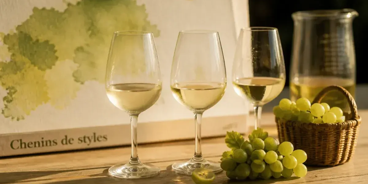 Chenin blanc : trois verres, grappe et vendanges, styles de vin blanc