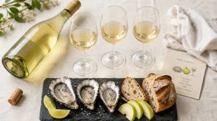 Cheverny vin blanc sur ardoise avec huîtres et citron vert