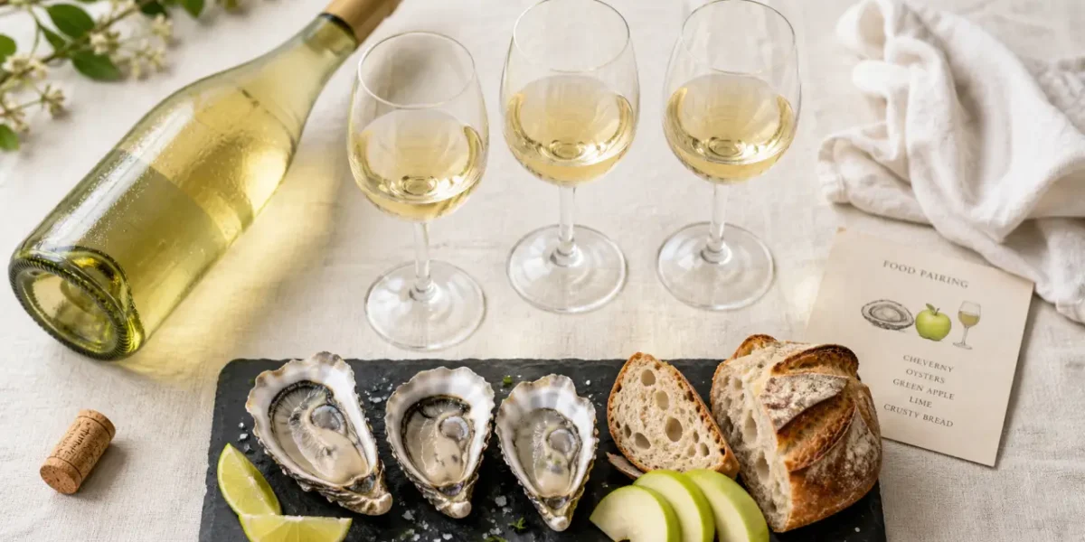 Cheverny vin blanc sur ardoise avec huîtres et citron vert