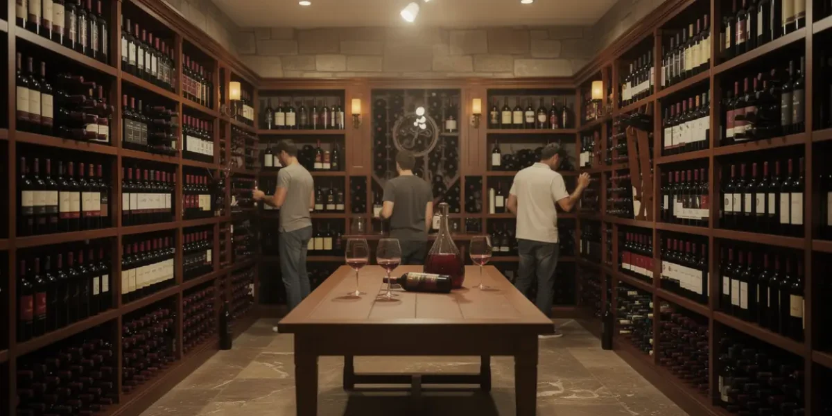 choix bouteille vin rouge cave lumiere tamisee