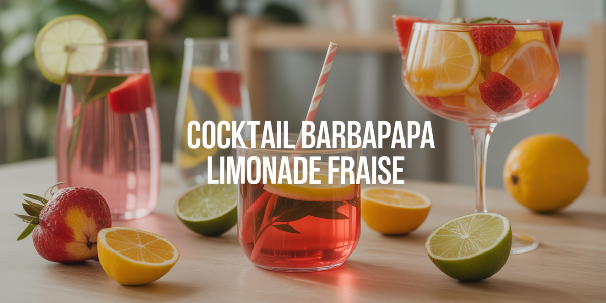 cocktail barbapapa limonade fraise sur table de fête enfant