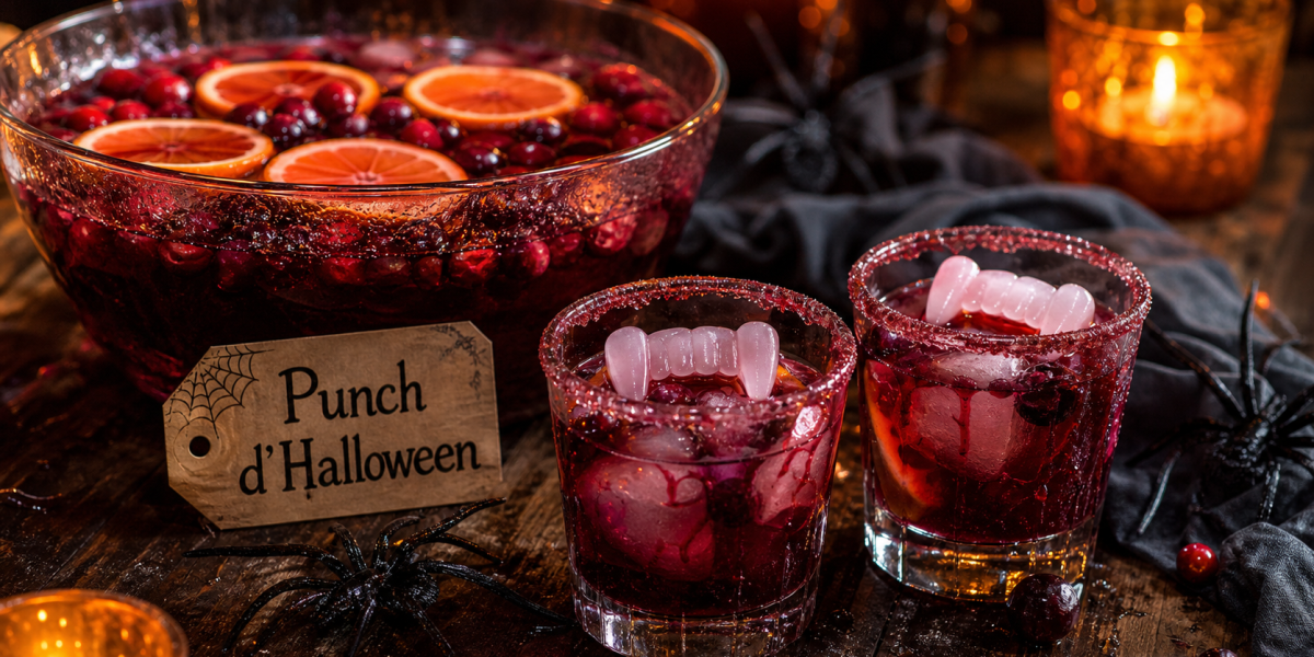Cocktail Halloween rouge sang et potion bleue, punch à servir
