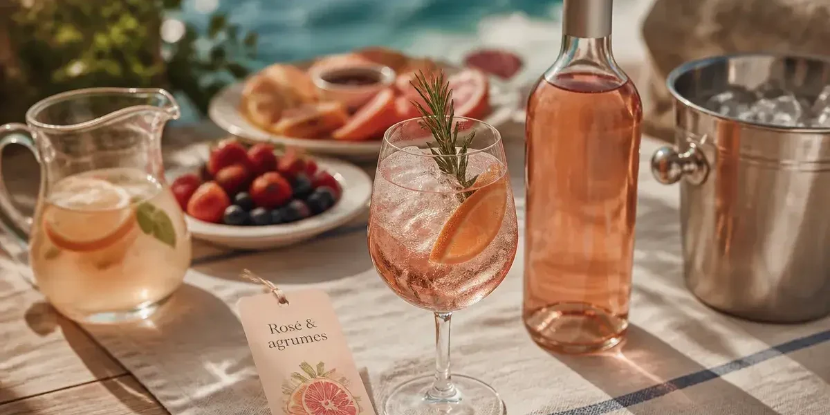 Cocktail vin rosé spritz rosé aux agrumes sur table Riviera