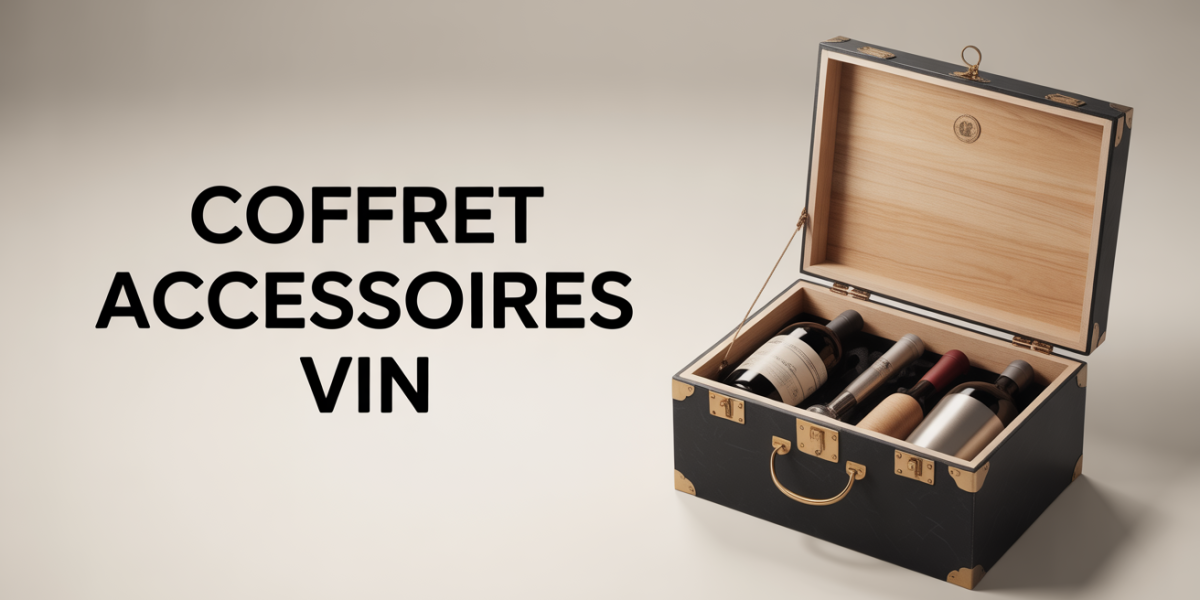 coffret accessoires vin ouvert avec outils en acier et bois