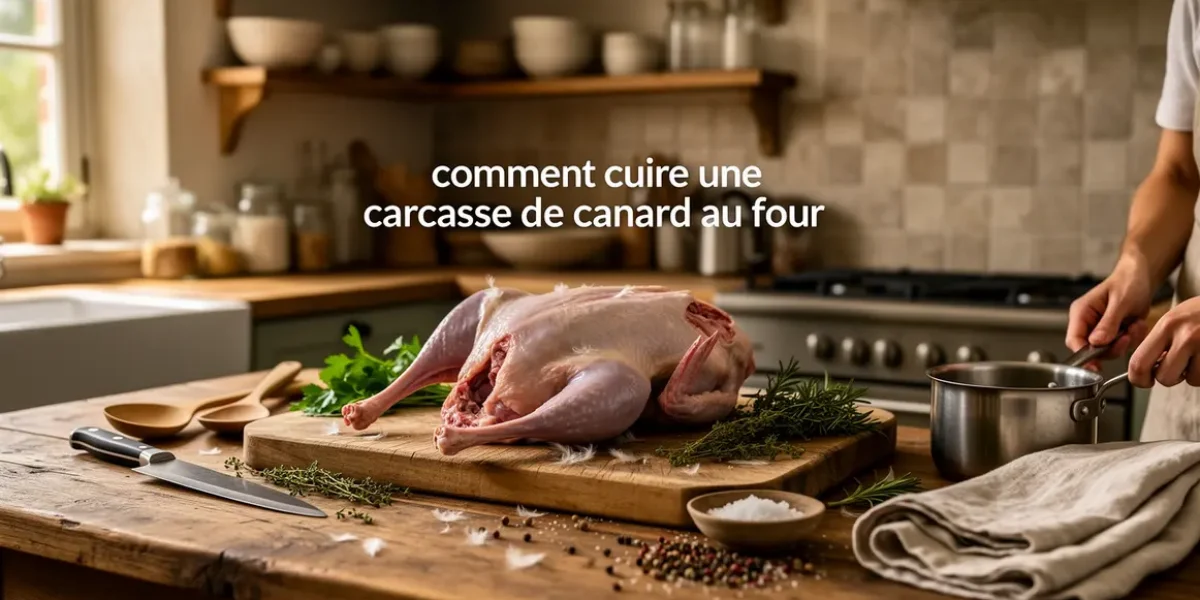 carcasse de canard au four en cuisine rustique
