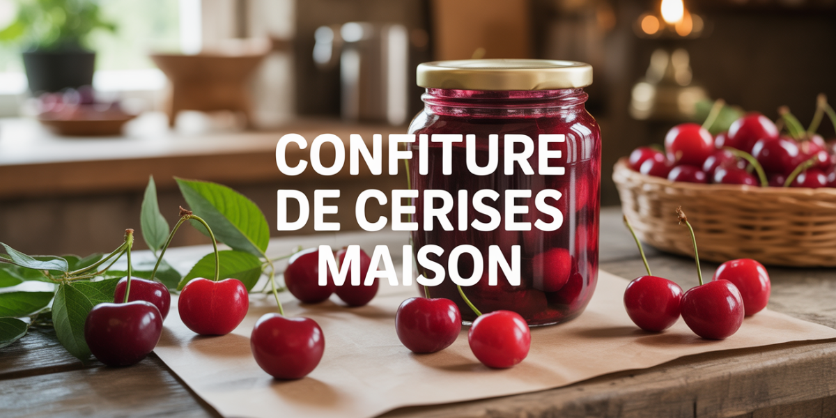 Bocal confiture cerises maison et fruits frais